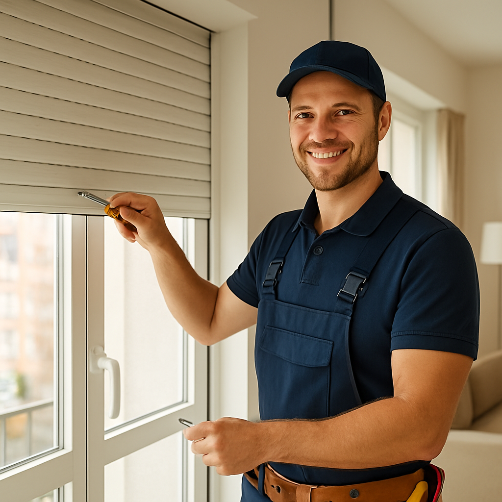 Técnico de JC Servix reparando una persiana enrollable en una vivienda de Madrid